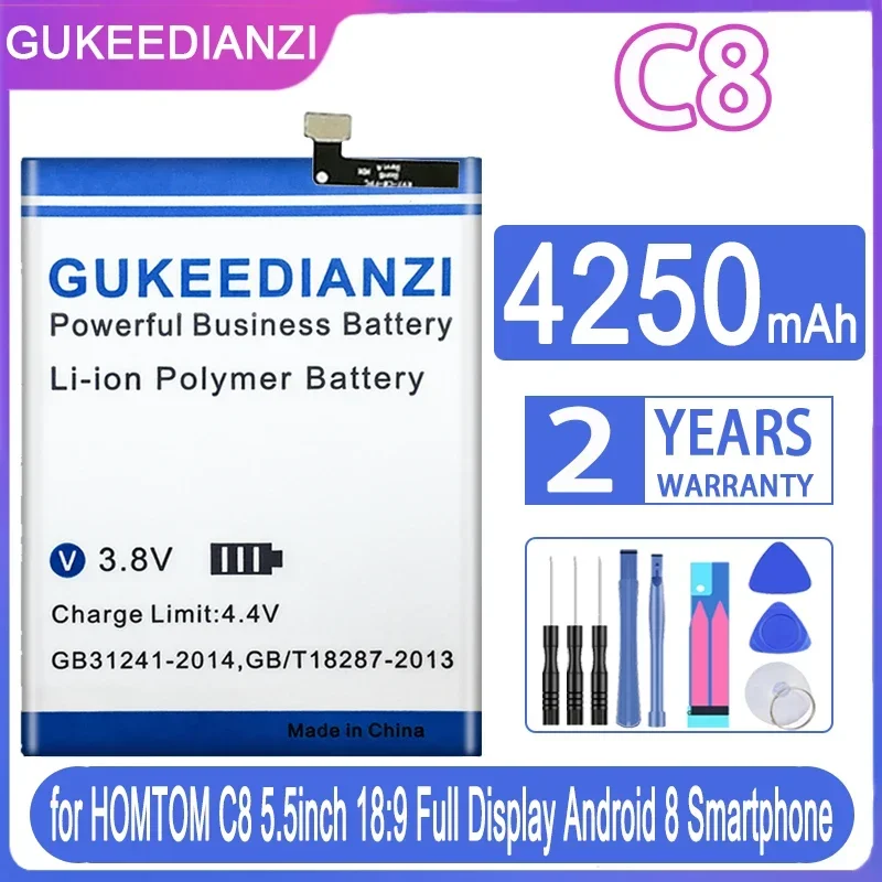 

Сменный аккумулятор GUKEEDIANZI C 8, 4250 мАч для смартфона HOMTOM C8, 5,5 дюйма, 18:9, Android 8, Android 8, с бесплатными инструментами