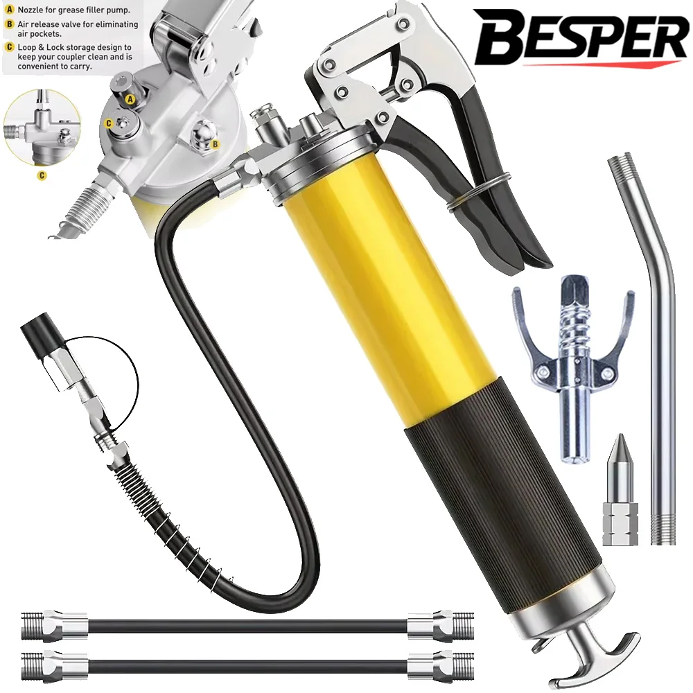 High-Pressure Pumping Grease Gun Greasing Injection 6000-7000 PSI 400CC Manual Grease Gun with Flexible Hose