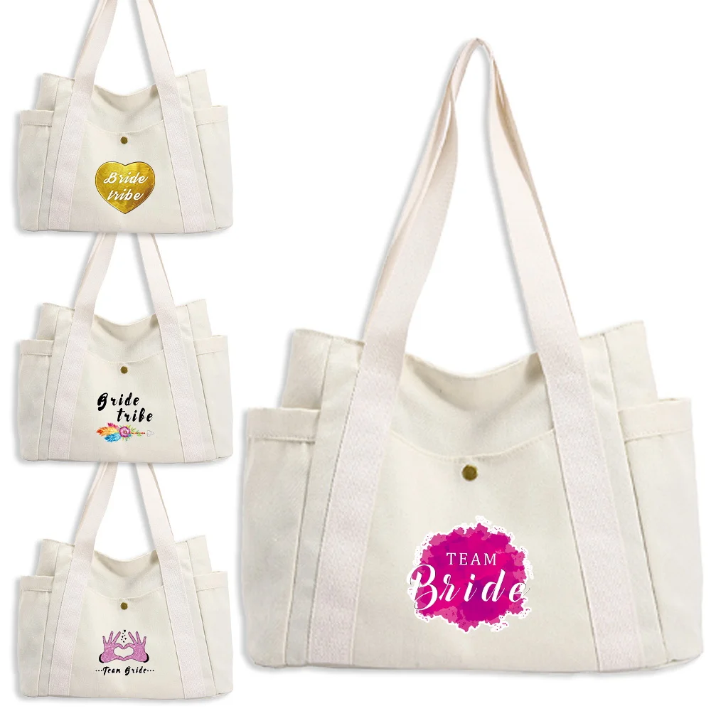 

Storage Pack Large Capacity Side Water Bottle Pocket Stylish Single Shoulder Canvas Bag Bride Series Shopping Bags Commuting