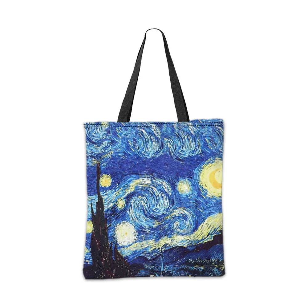 Van Gogh Series Tote Bag Cosmetic Pouch Oil Painting Starry Night Sunflower Travel Handbag Practical Combination Shopping Bags