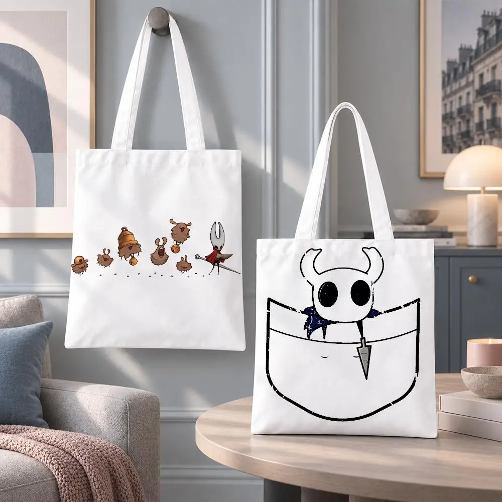 Gothic Game Hollow Knight Storage Bags Eco Canvas Tote Odorless Reusable Double Print Shopping Bag