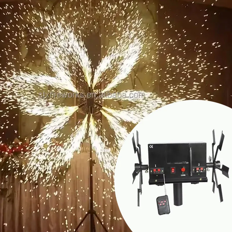 

Double Wheels Rotating Fountain DMX Rotation Cold Spark Pyro Firework Machine Stage Effect Machine for Wedding Celebration