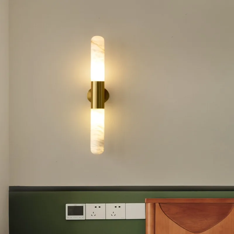 Light Luxury Spanish Minimalist Marble Wall Lamps Copper Living Room Bedroom Study Hallway Staircase Villa LED Sconces Kitchen