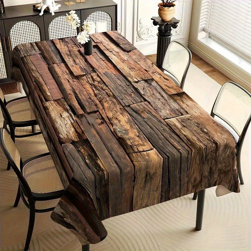 One-piece imitation wood-grain tablecloth, suitable for rectangular and long tables.zyc