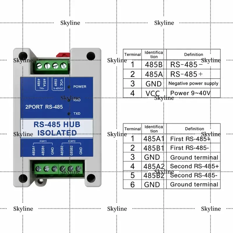 For RS485 Repeater Photoelectric Isolation Industrial Grade Hub 2 Port Signal Amplifier Lightning Protection