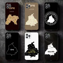Punjab Map Phone Case For iPhone 16,15,14,13,12,11,Plus,Pro Max,XS,X,XR,SE,Mini,8,7 Soft Silicone Black Cover