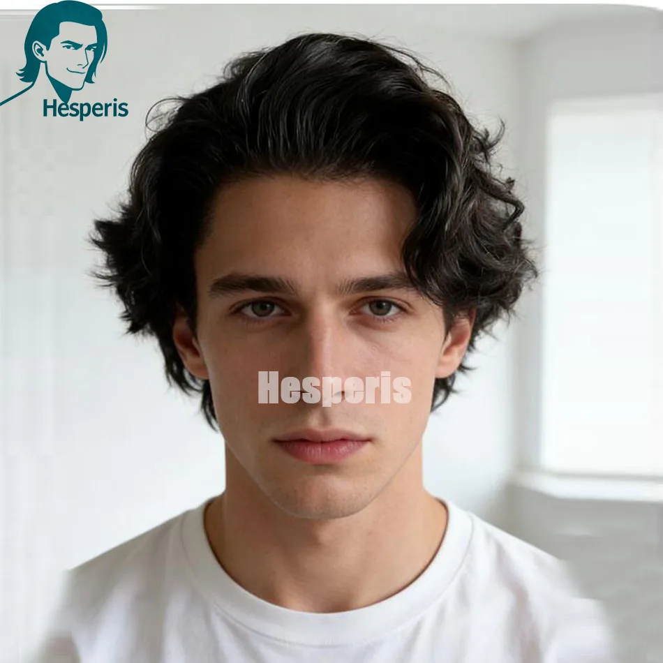 ヘスペリス メンズ 人毛ウィッグ プレスタイル 透明レースフロント 人毛システム 男性用ウィッグ ヘアピース