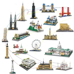 MOC World Famous Skyline Empire State Edifice Building Blocks Architecture House Villa Savoye Bridge Tower Toy Children Kid Gift