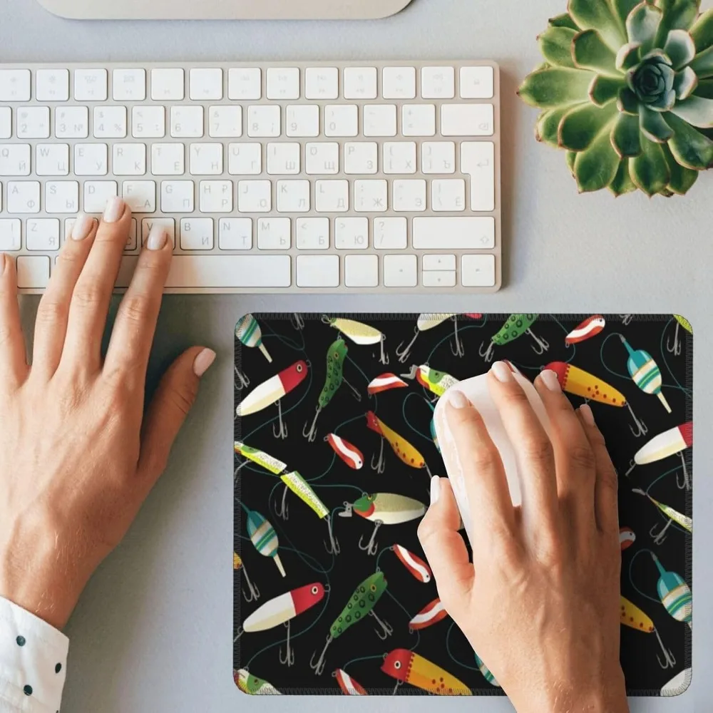 Design de isca de pesca 10x12 polegadas mouse pad para jogos com bordas costuradas e base de borracha antiderrapante