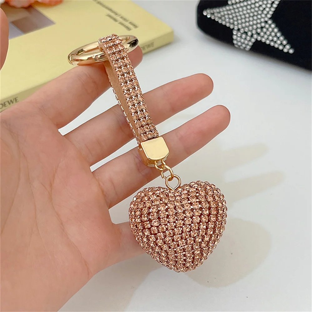 Rhinestone Heart Keychain Bling Shining Full Crystal Key Ring Jewelry Accessories Bag Pendant Car Hanging Ornament Special Gift