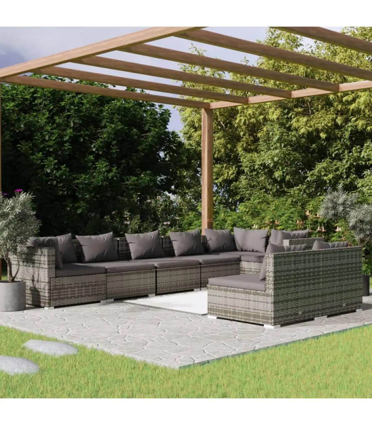 Garden sets garden furniture Set 8 PCs and cushions gray synthetic rattan