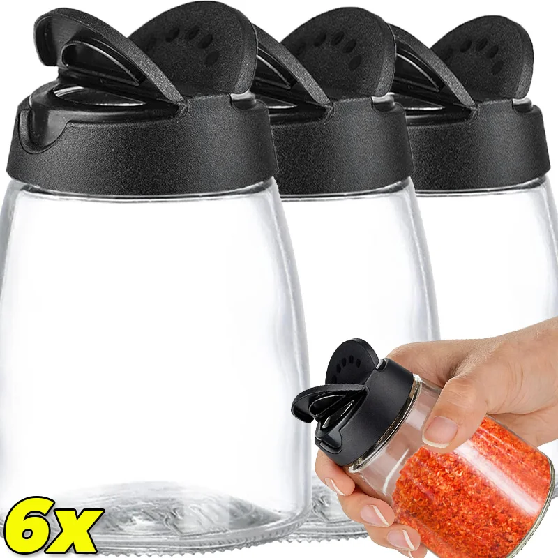 

2/6x Portable Spice Bottles Clear Glass Seasoning Containers with Shaker Lid Reusable Condiment Storage Jar for Kitchen Barbecue