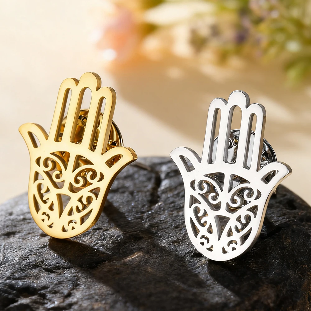 1 Stück Modische Fatima-Hand-Brosche aus Edelstahl, Hamza-Hand-Brosche, Herrenanzug-Kragenabzeichen, Glücksbringer-Schmuckgeschenk