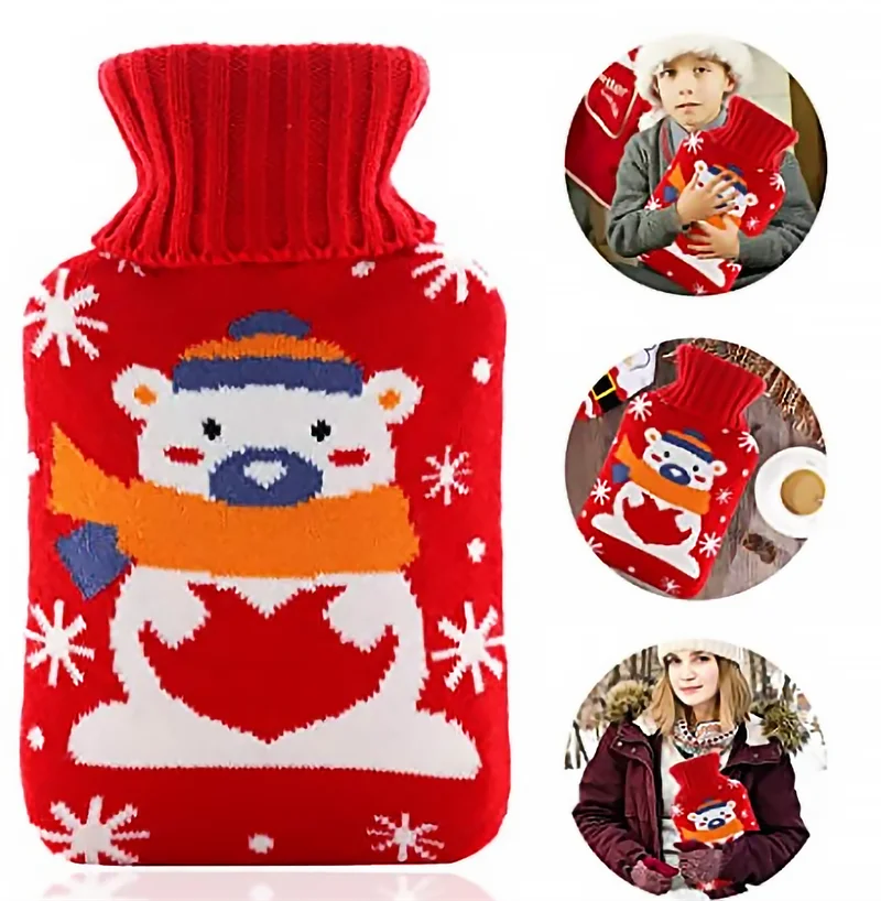 

Christmas Large Hot Water Bag Removable Hot Water Bottles Reusable Hand Warmer With Cloth Cover Explosion-Proof Girl Winter