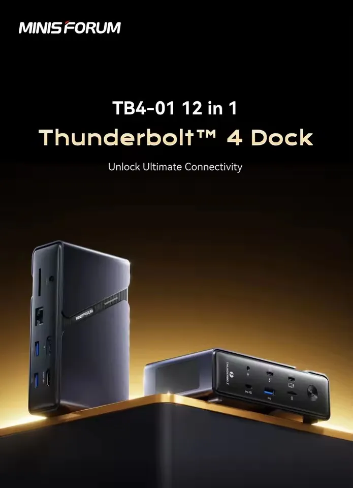

Док-станция MINISFORUM T4B-01 12 в 1, 2,5G RJ45 LAN Thunderbolt ™ 4 док-станции для ноутбука WiFi7 BT5.4 4K HD с поддержкой нескольких дисплеев