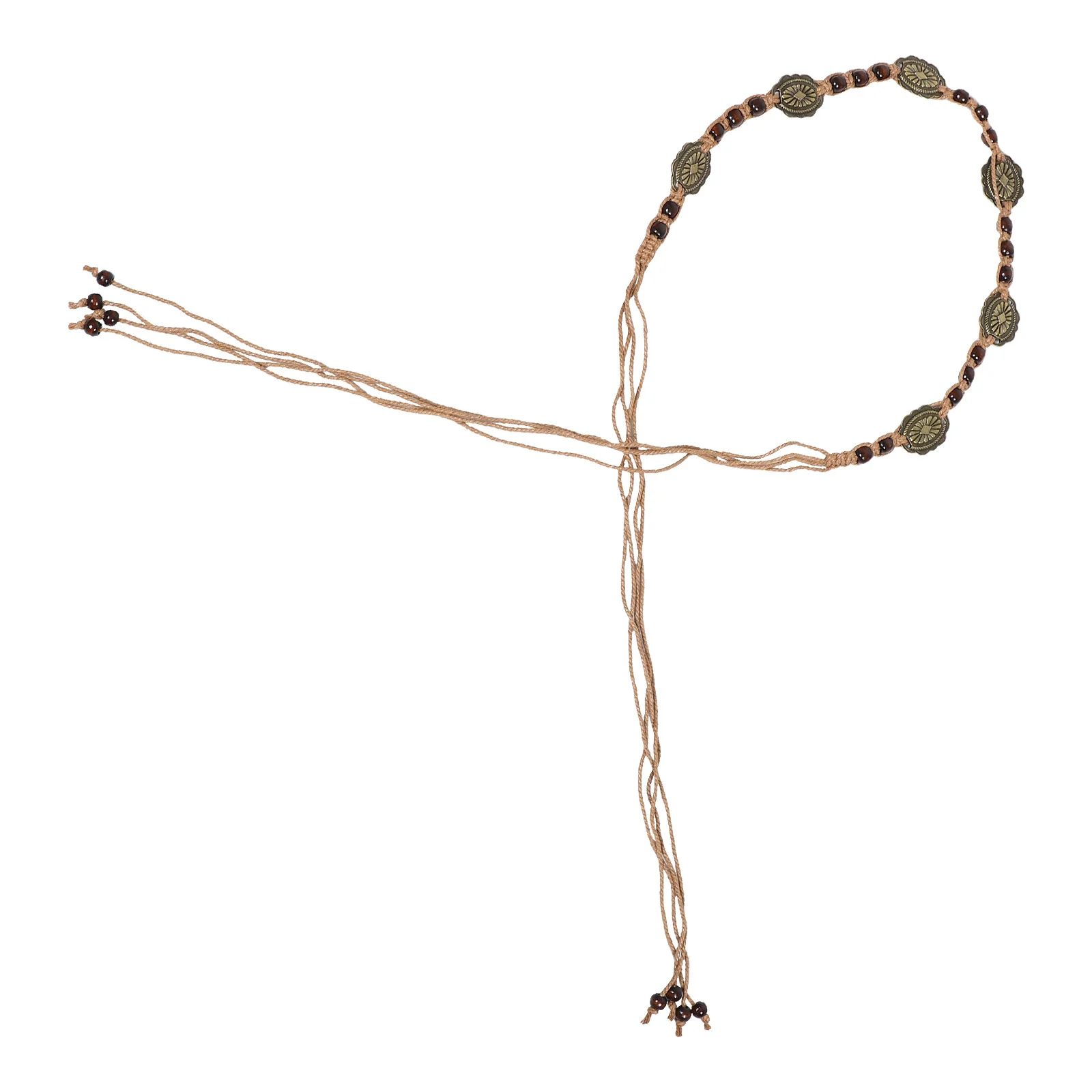 

Boho Braided Rope Waist Adjustable Wood Beads Ethnic Tassel Dresses Skirts Trousers Bohemian Style Vacation Handcrafted Boho Tie