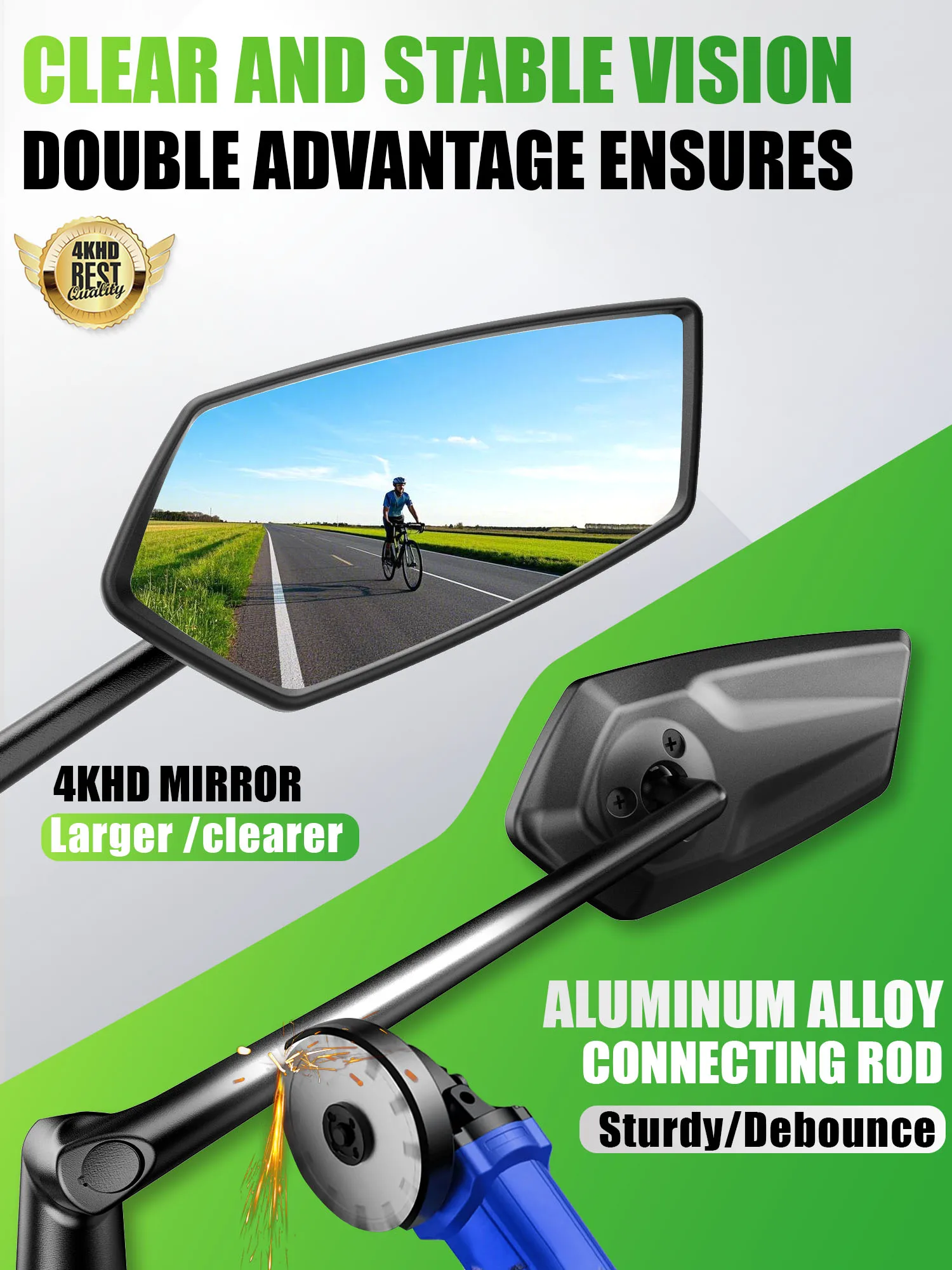 RBRL Bicycle Rearview Mirror 360 Adjustable Extended Bike Mirror Alumimum Alloy Anti Shake Bicycle Handlebar Mirrors for Cycling