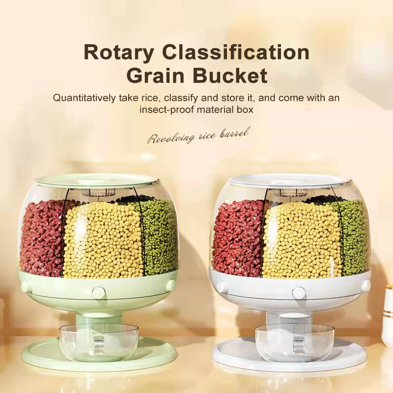 Large Food Storage Container 360° Rotating Rice Barrels Sealed Cereal Dispenser Rice Tank Grain Box Kitchen Storage Container