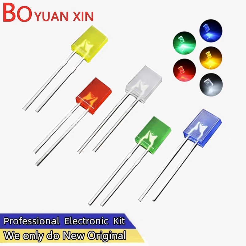 Diode électroluminescente carrée de haute qualité, perles de lampe LED, kit de bricolage électronique, rouge, bleu, vert, blanc, jaune, 2x5x7, 2x5x7, 100 pièces