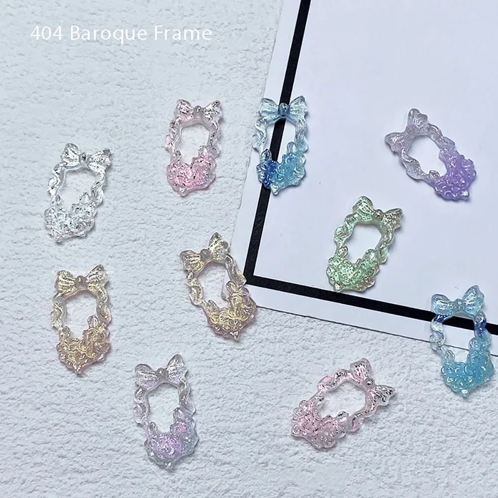 

2024 Ice Baroque Photo Frame Nail Tips Ornaments Classy Glittering Bow Adorn Resin Accessory Tiny Shine Hollow Frame Trinket 404