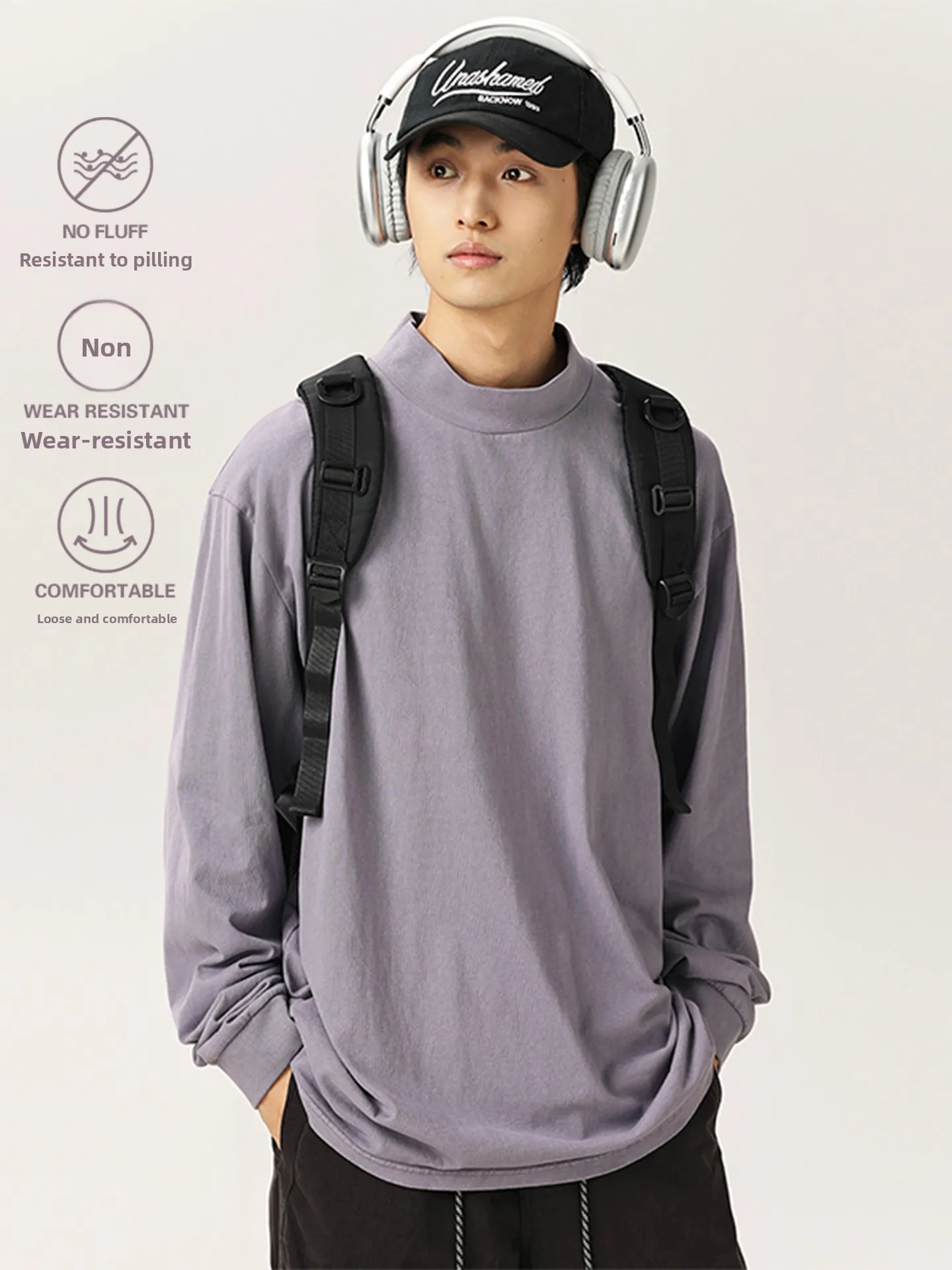 

Retro Waed Heavyweight Pure Cotton Long Sve T-irt ex American Trendy Brand Simple High-End Feeling Top