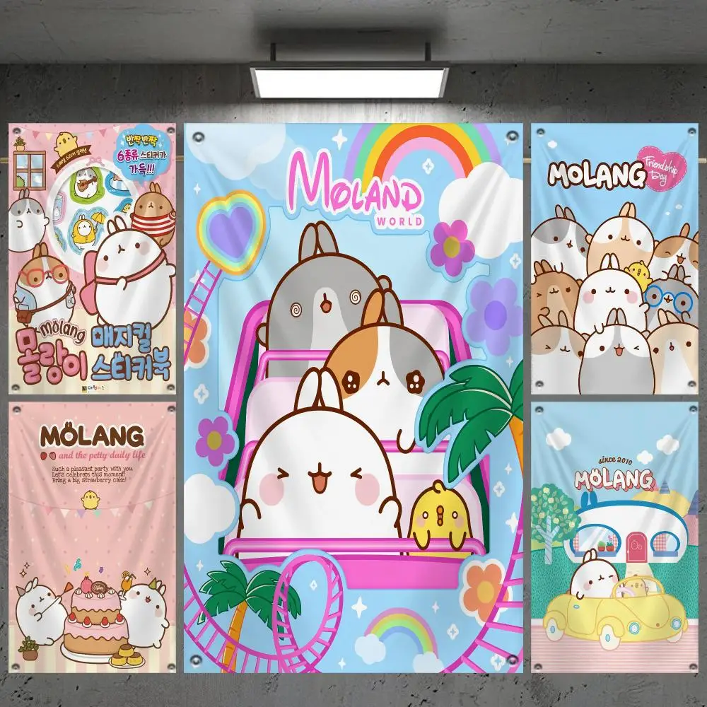 Cartoon M-Molang Rabbit Flags Custom Camping Outdoor Garden Room Bedroom Decor Party Backdrops Wall Art Family Gifts