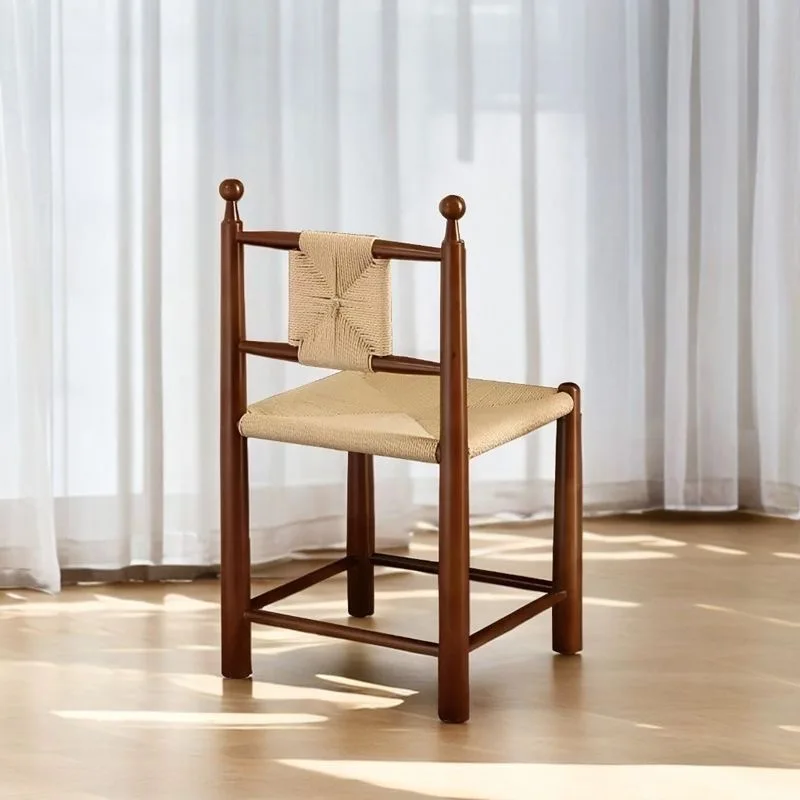 MOMO Sedia da pranzo in rattan antico in legno massello Sedia in rattan retrò per erba Sedia semplice con schienale in rattan per il tempo libero B&B Cafe