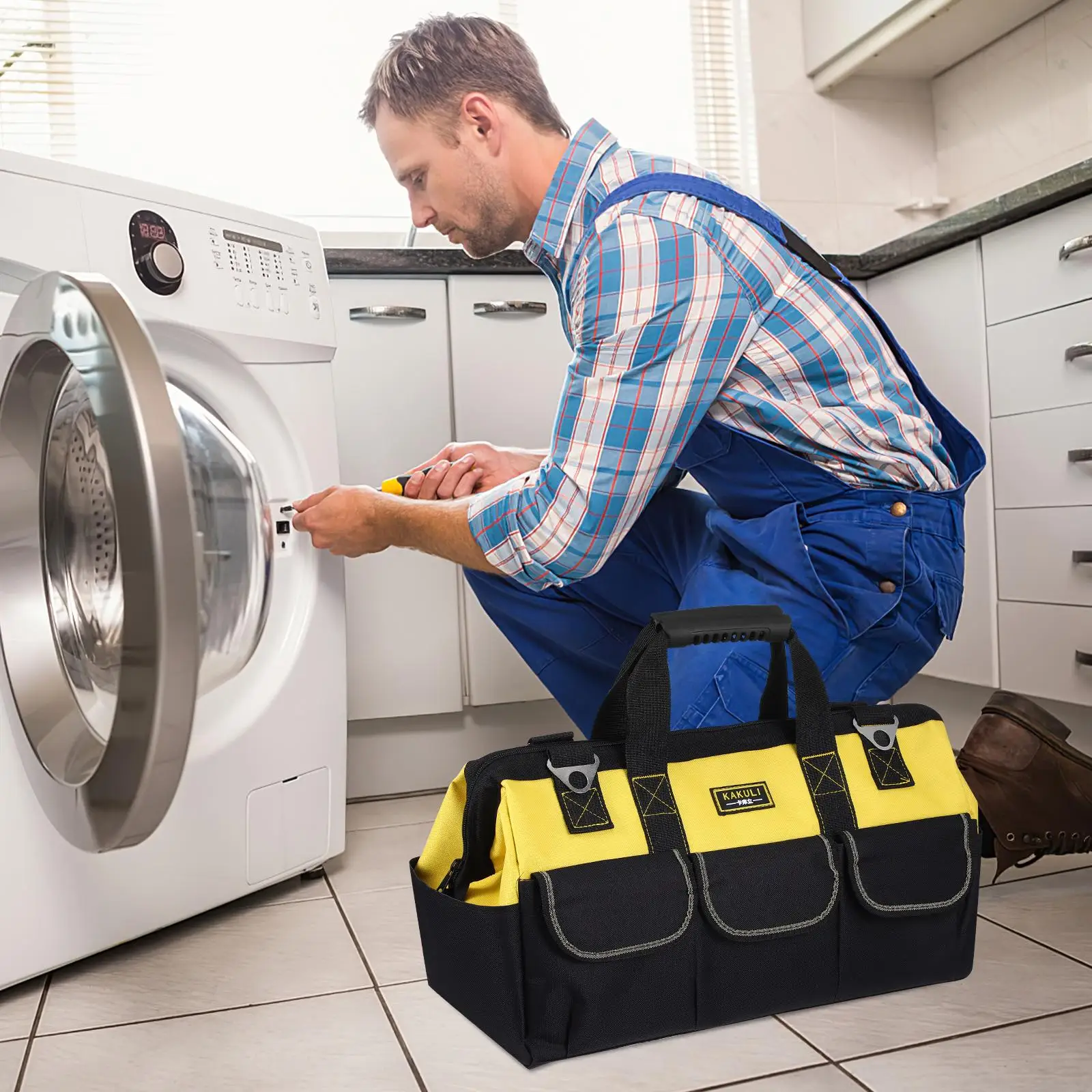 Oxford Cloth Tool Bag 20 Inch Double Layer Bottom Pad Large Toolkit Storage Bags For Men Electrician Tote Pouch Mechanics