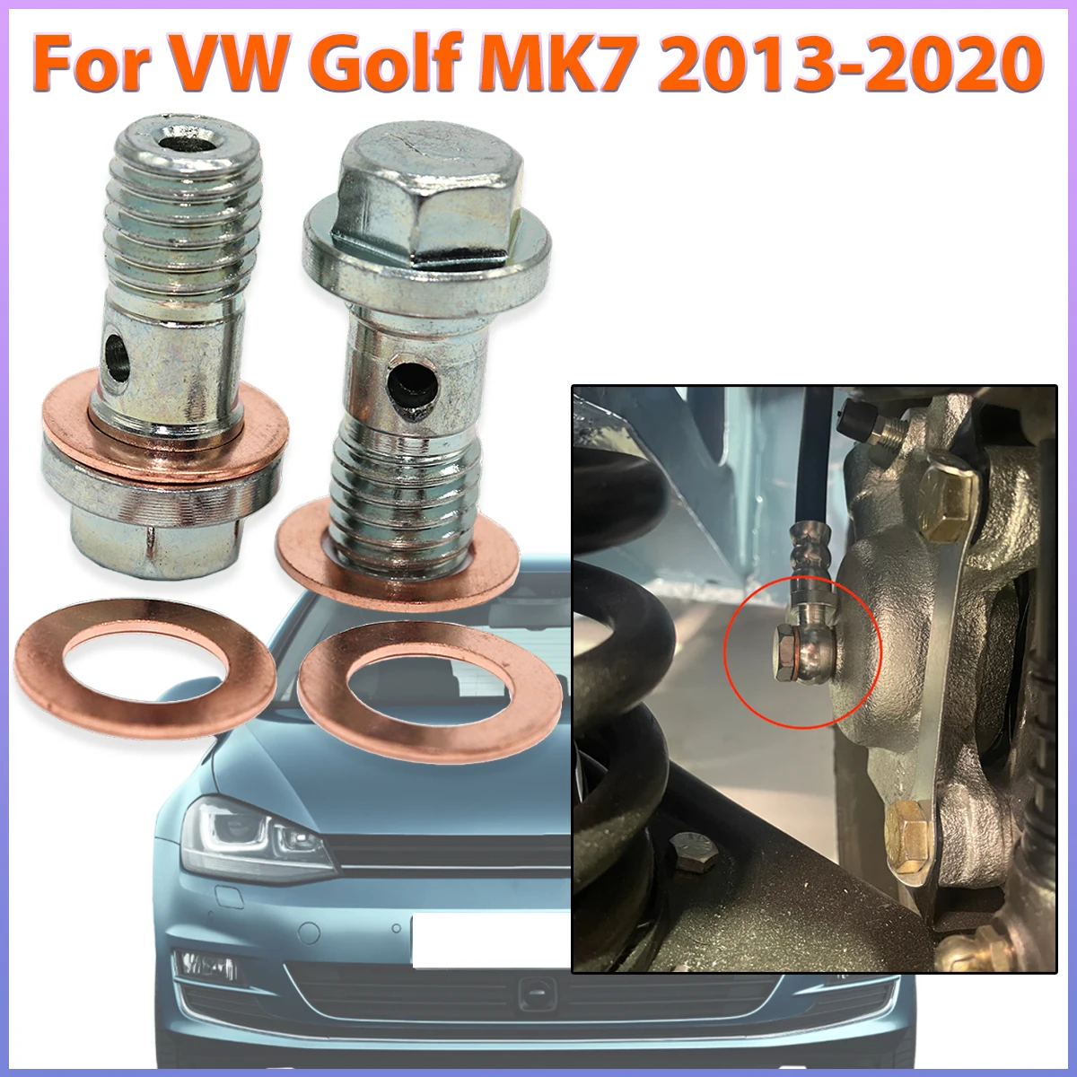 For VW Golf MK7 2013-2020 Left Rear Right Brake Caliper Hose Lines Banjo Fittings Bolts Copper Sealing Crush Washers Replacement