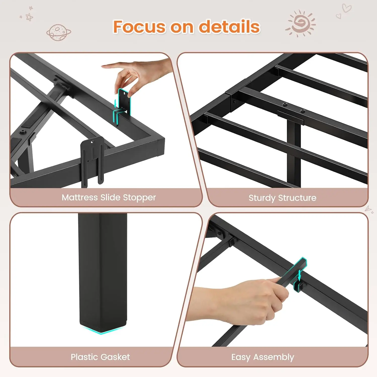 Hasuit Metal Floating Bed Frame Twin Size with LED Lights for Kids No Box Spring Needed Easy to Assemble, Customized view 5