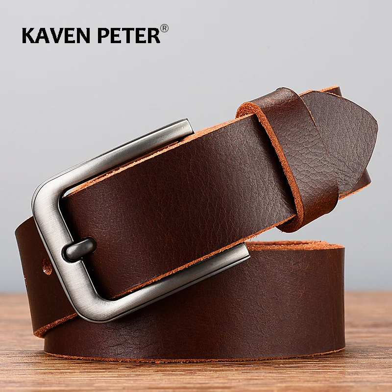 Men Top Layer Leather Vintage High Quality Belt Casual Male Design Original Cowhide Belts Genuine Leather Strap Pin Buckle 3.5