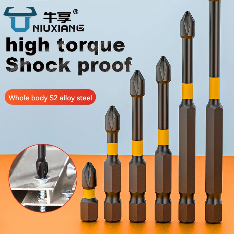 NIUXIANG Strong Magnetic Batch Head Cross High Hardness Drill Screw Bits Electric Screwdriver Bit Set 50 65 70 90 150mm Impact