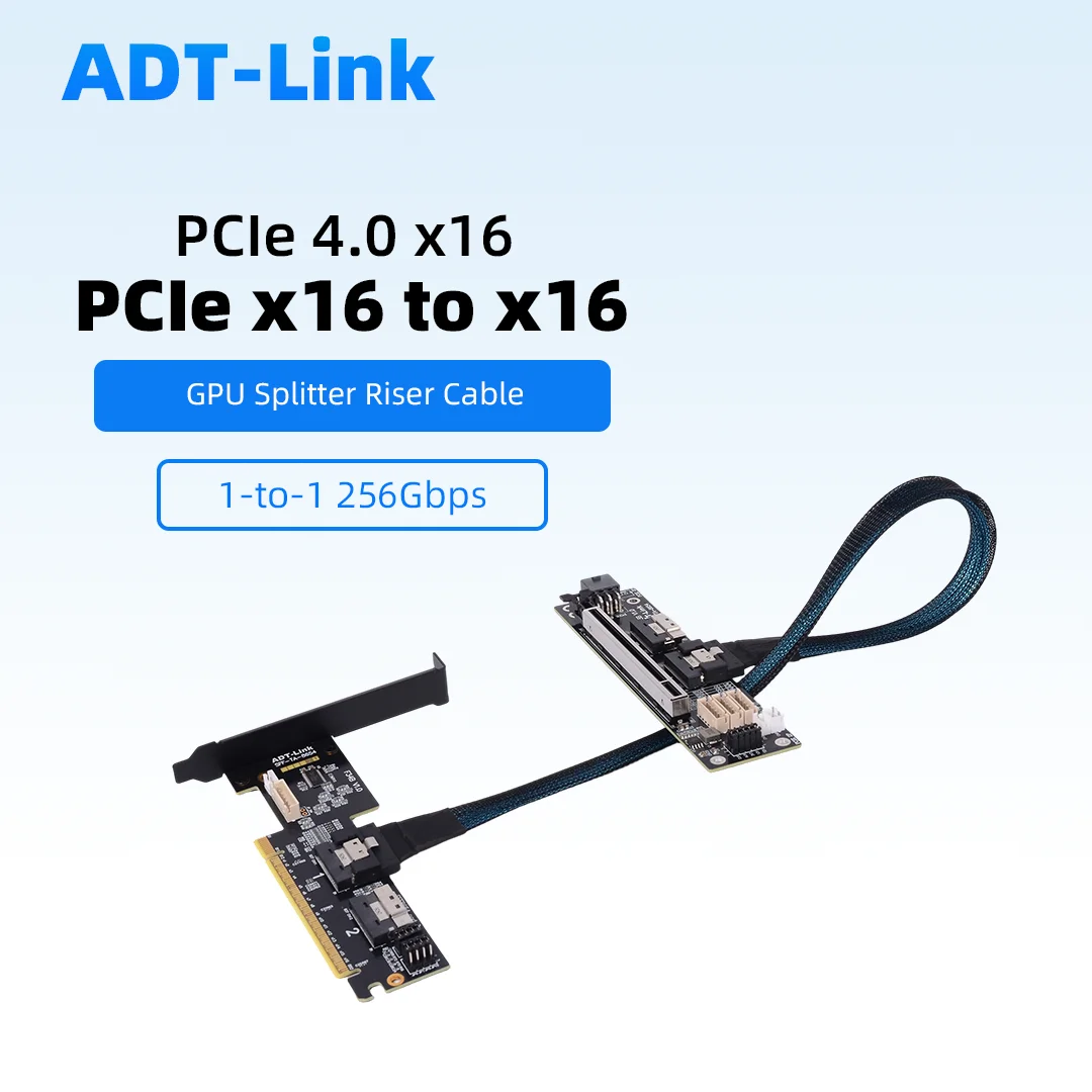 

ADT-Link PCIe 4.0 x16 SlimSAS Splitter Extension Cable 1-to-2 ,1-to-4 SFF-8654 Gen4 256Gbps for GPU Graphics Card Riser Adapter