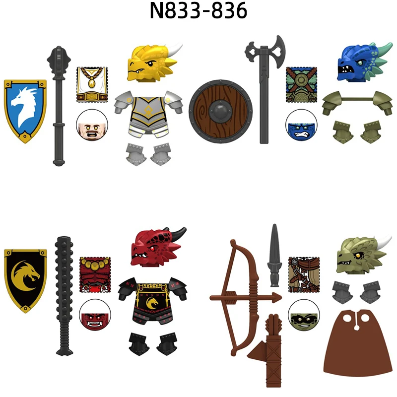 N833-N836 Рейнджер Дракон Золотой Рыцарь Синий Воин Красный Самурай Модель Блоки MOC Набор Кирпичей Подарки Игрушки