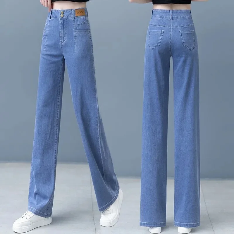 

2025 Female Wide Leg Cowboy Pantalons Spring Summer Women High Waist Large Size 4XL Jeans Korean Ladies Straight Denim Trousers