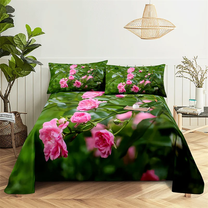 Home Bedsheets Rose Leaves Single Bedsheet Fashion Design Flowers Sheets Queen Size Bed Sheets Set Bed Sheets and Pillowcases