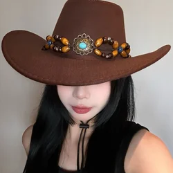 Retro turquoise decorated Western cowboy hat summer new large brimmed wide border sunshade hats for men and women