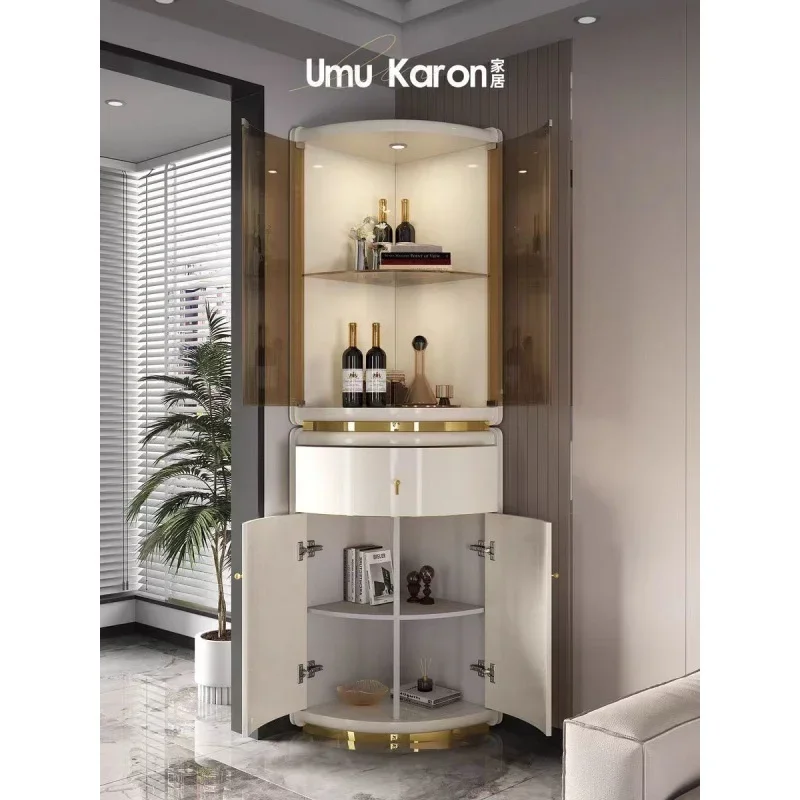 Modern Luxury Stainless Steel Triangular Wine Cabinet Biguanyuan Glass Corner Display Cabinet With Drawer For Living Room