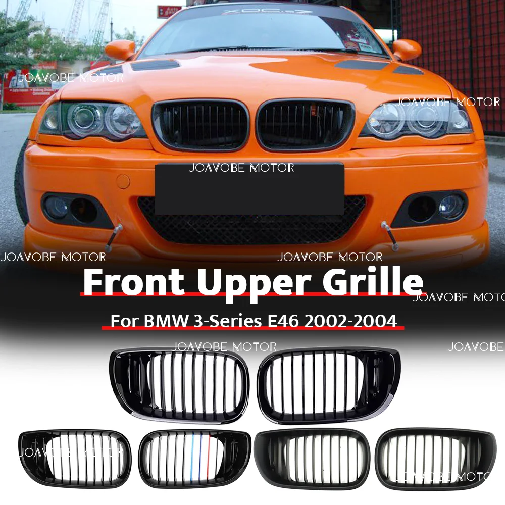 

Glossy Black Matte Black Glossy M-Color Single Line Style Front Bumper Grille For BMW E46 2002-2004 4D Sedan