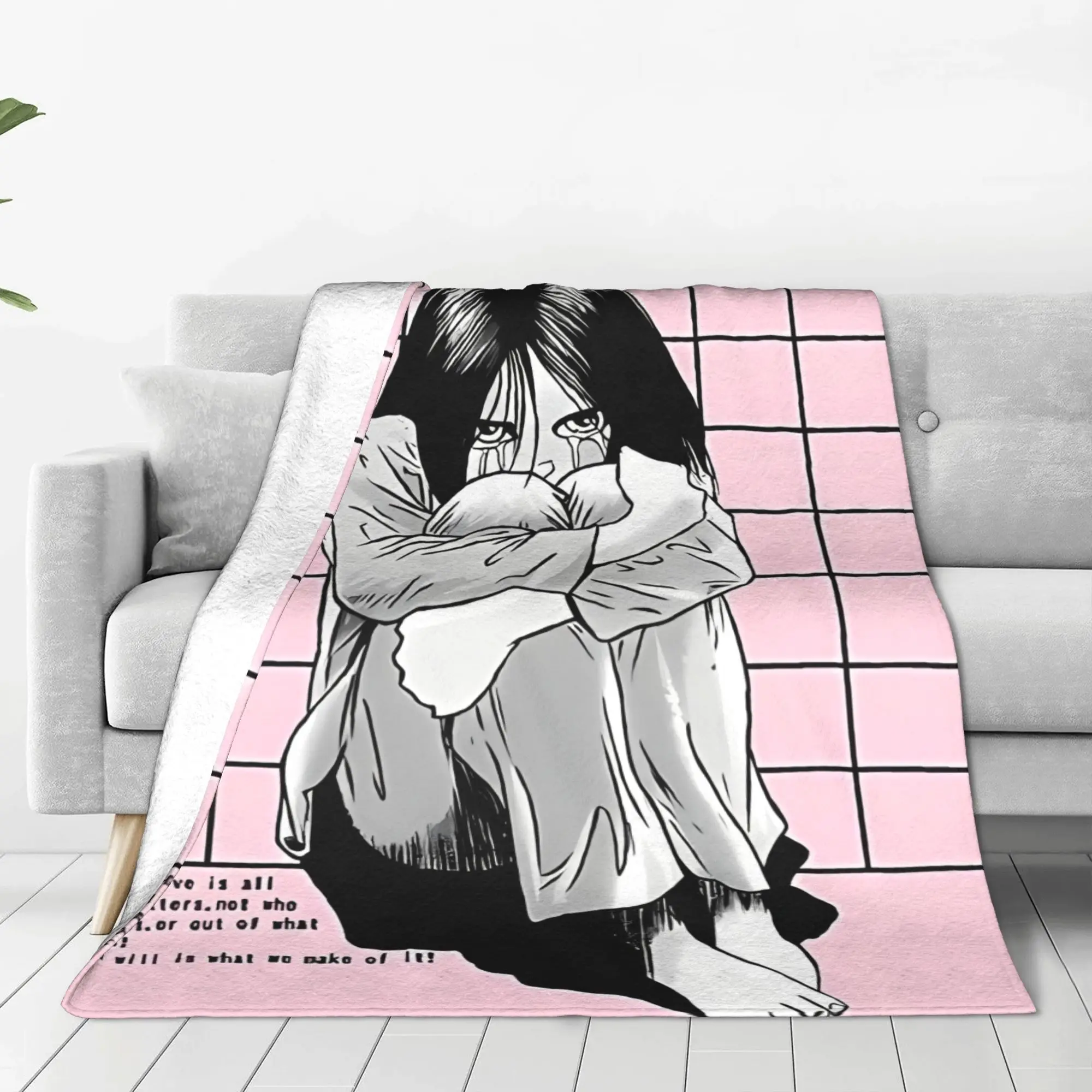 1PC Black White Sci Fi Manga Battle Angel Alita Home Room Decorations Winter Blankets For Adults Bedding Home Interior Sofa Knee