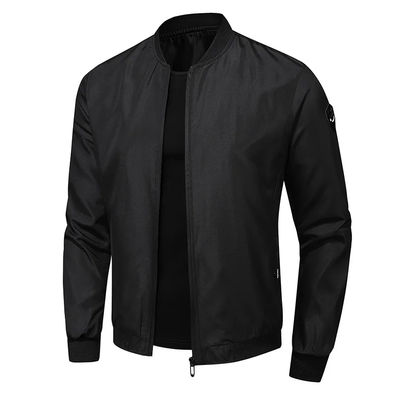 

Men Bomber Jacket Lightweight Windbreaker Baseball Collar Zip Up Casual Coat Streetwear Outerwear