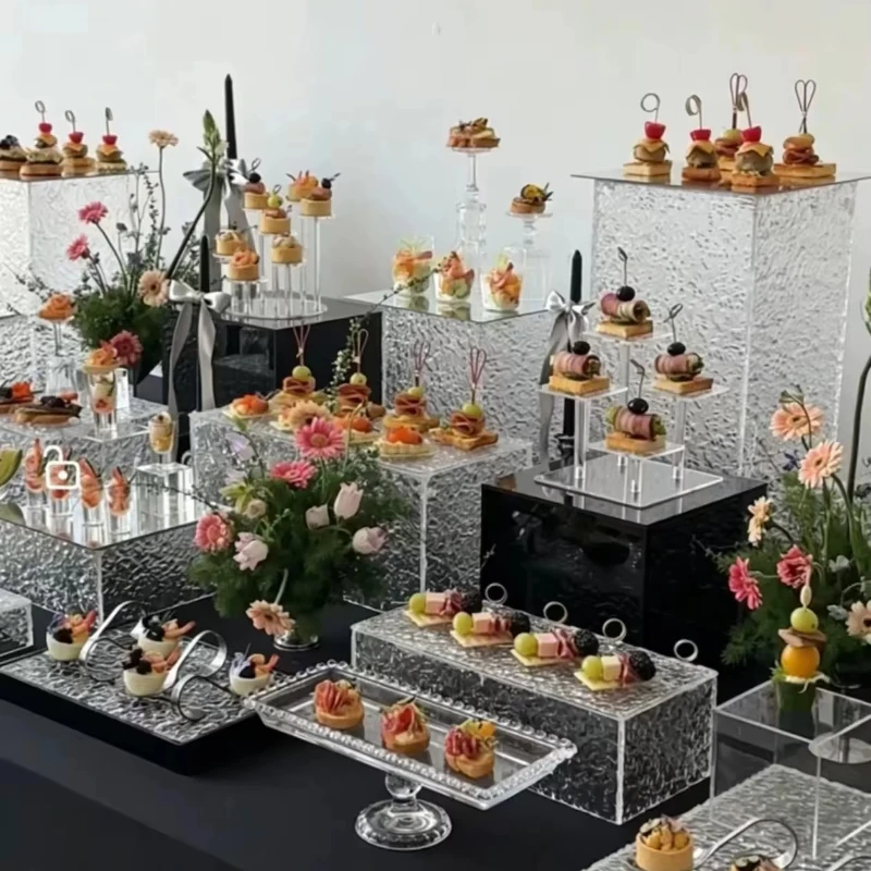

13PCS Acrylic Dessert Table Buffet Column Trays for Wedding Banquet Cake Cookies Sushi Bread Fruits Tea Break Stand
