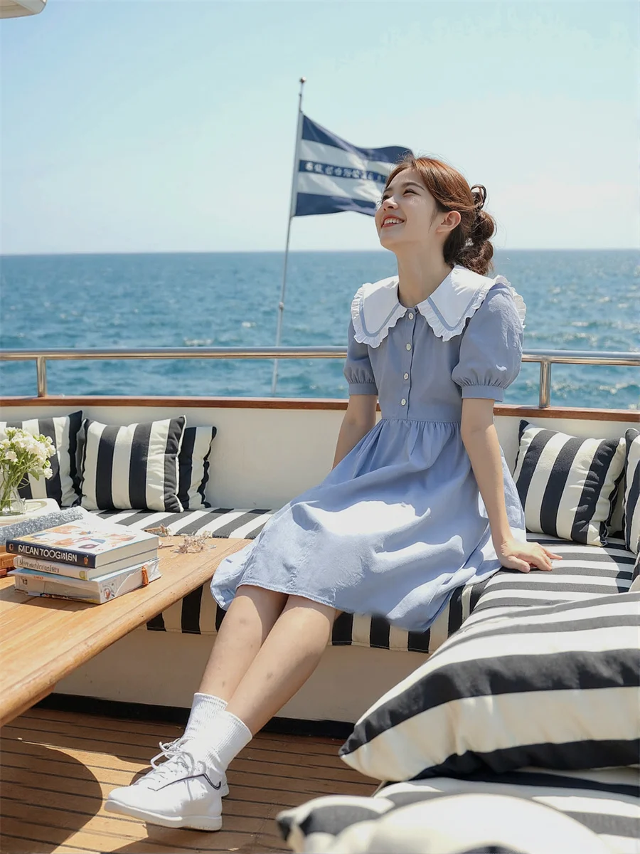 Robes d'été pour femmes, col Peter Pan, ample, plissée, plissée à la main, à volants, froncée, smockée, à plusieurs niveaux