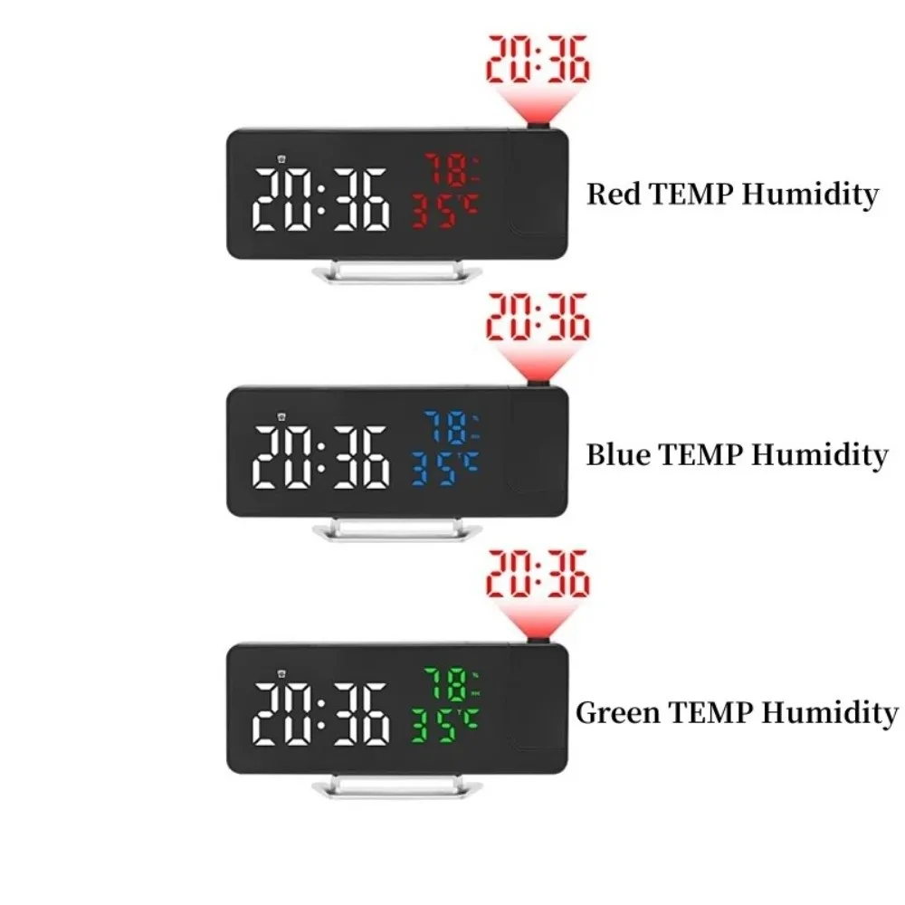 180° Rotation Digital Projection Alarm Clock USB Powered TEMP Humidity Date 12/24H LED Clock Snooze Night Mode