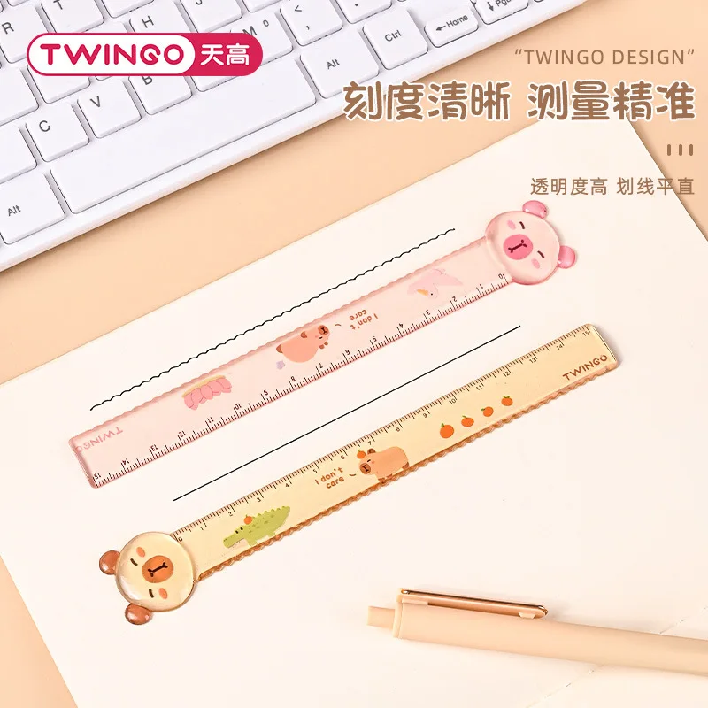 2Pcs/Set Animal 15cm Kawaii Clear Capybara Bookmark Ruler Cartoon Transparent Ruler Scale School Supplies Office Stationery Gift