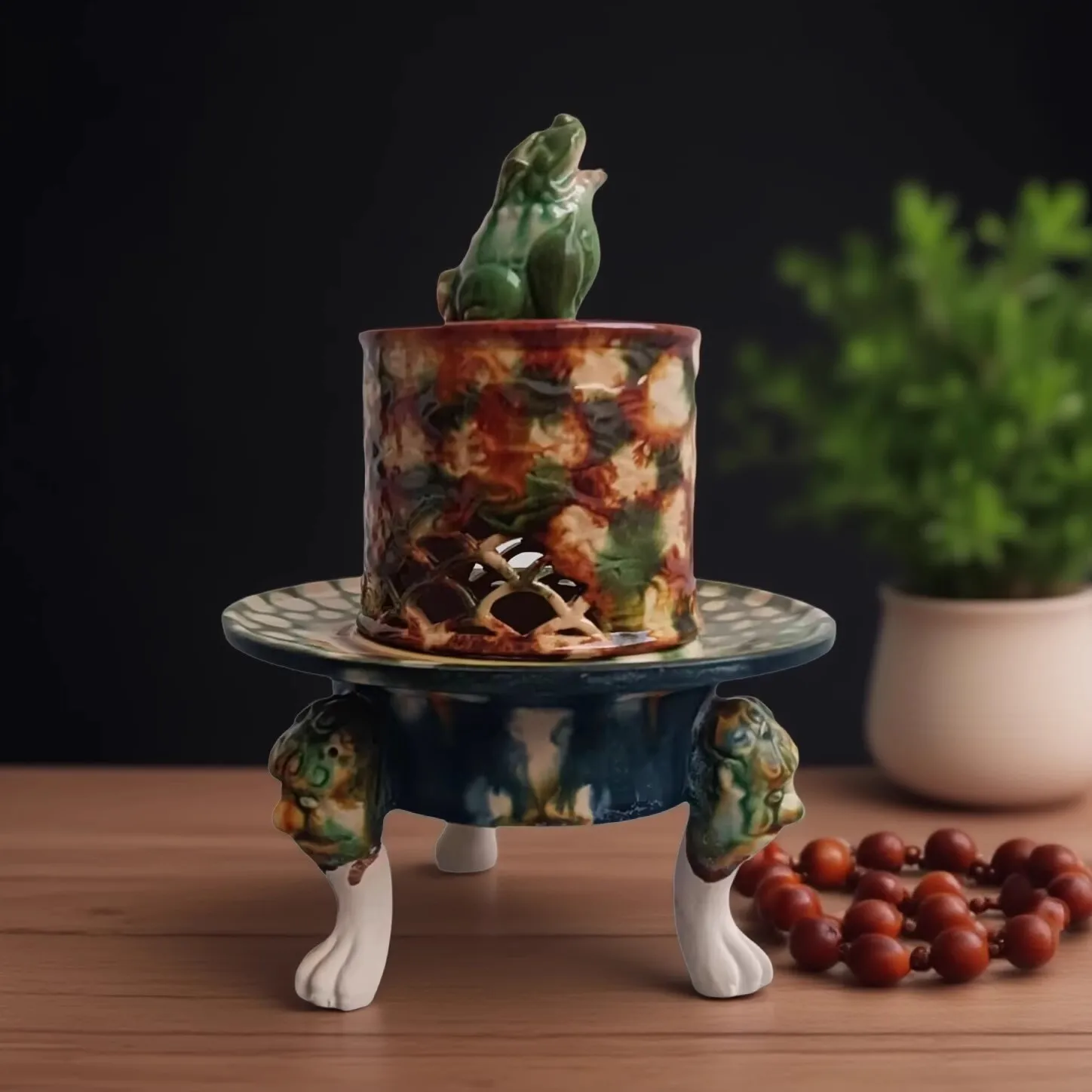 Old Tang dynastyAncient porcelain three-color incense burner with three-legged fragrance burner Statue,Free shipping,44cm(L)