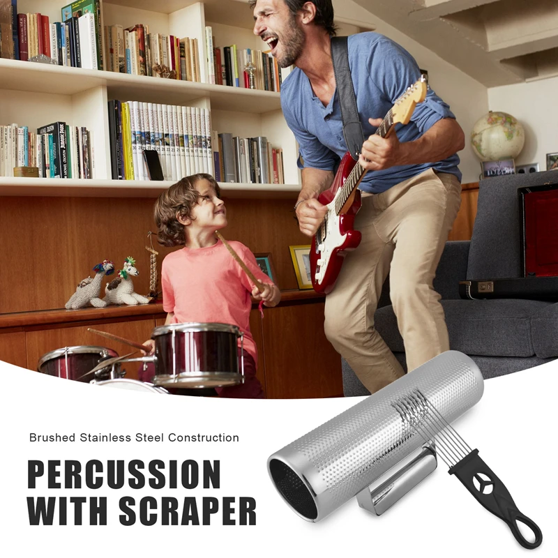 Professional Large Stainless Steel Guiro With Scraper Latin Merengue Percussion Musical Instrument 10Inch X3 Inch Open Ends