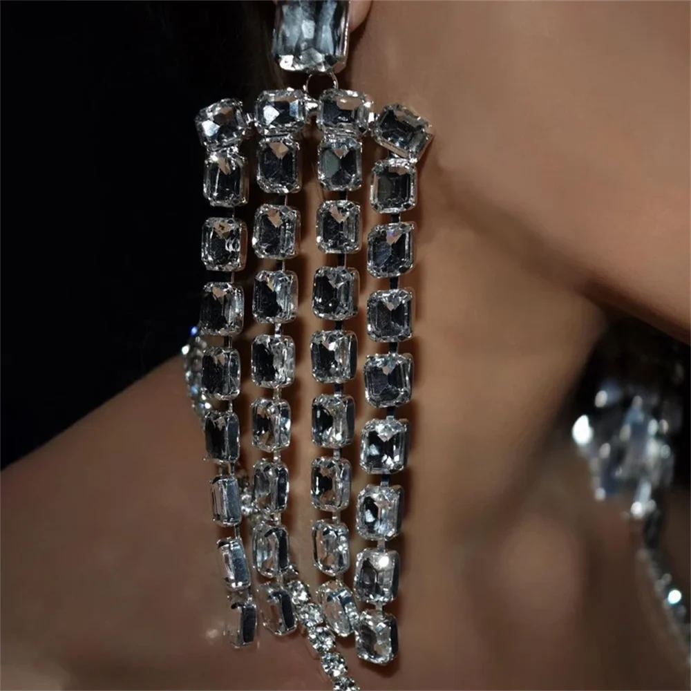 Lange Quaste große Tropfen Ohrringe Kristall Accessoires für Frauen übergroße übertriebene baumeln Ohrringe Hochzeits schmuck Geschenke