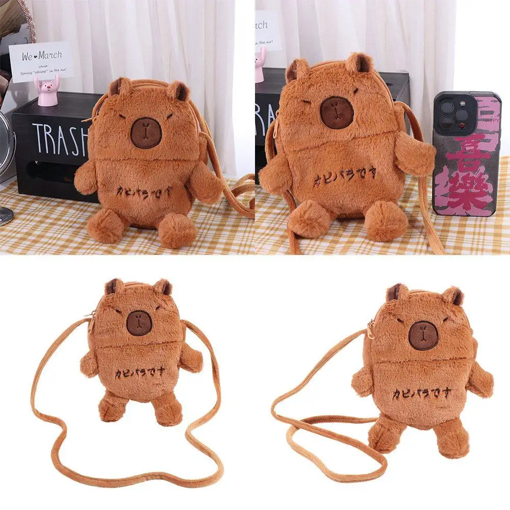 Durável dos desenhos animados capivara crossbody saco estilo coreano bonito boneca de pelúcia bolsa de ombro macio capivara telefone saco viagem