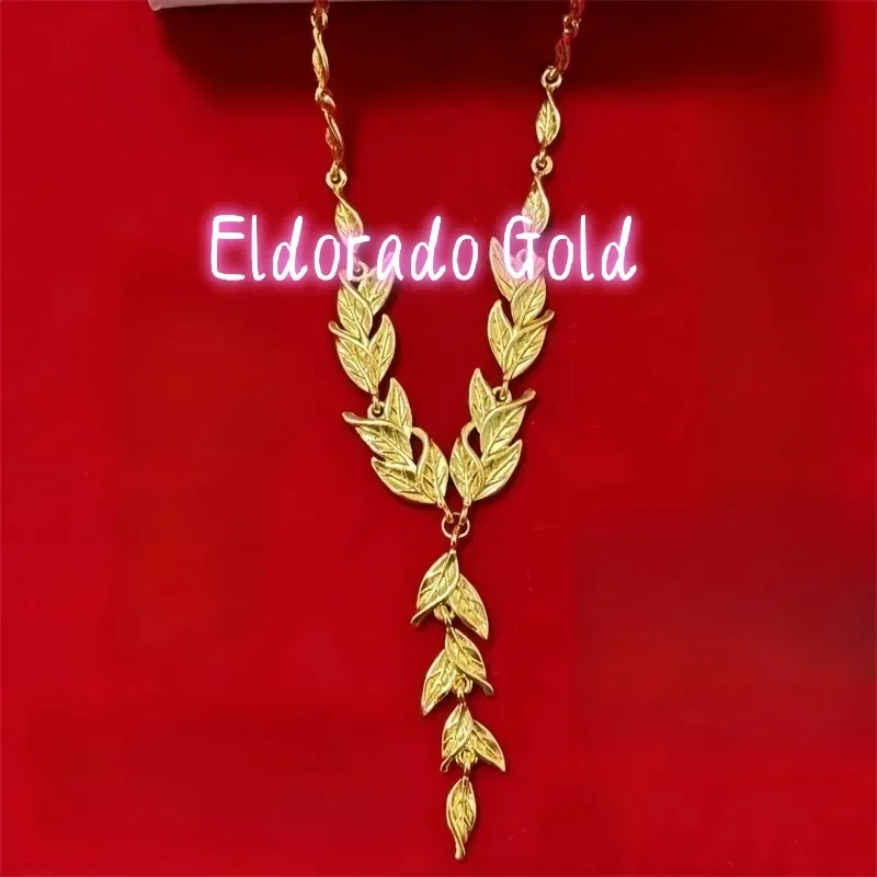 Eldorado Gold  Eldorado Gold  Fashion Temperament AU750 18K Gold Branch Jade Leaf Women's Necklace High-end Accessories Pendant